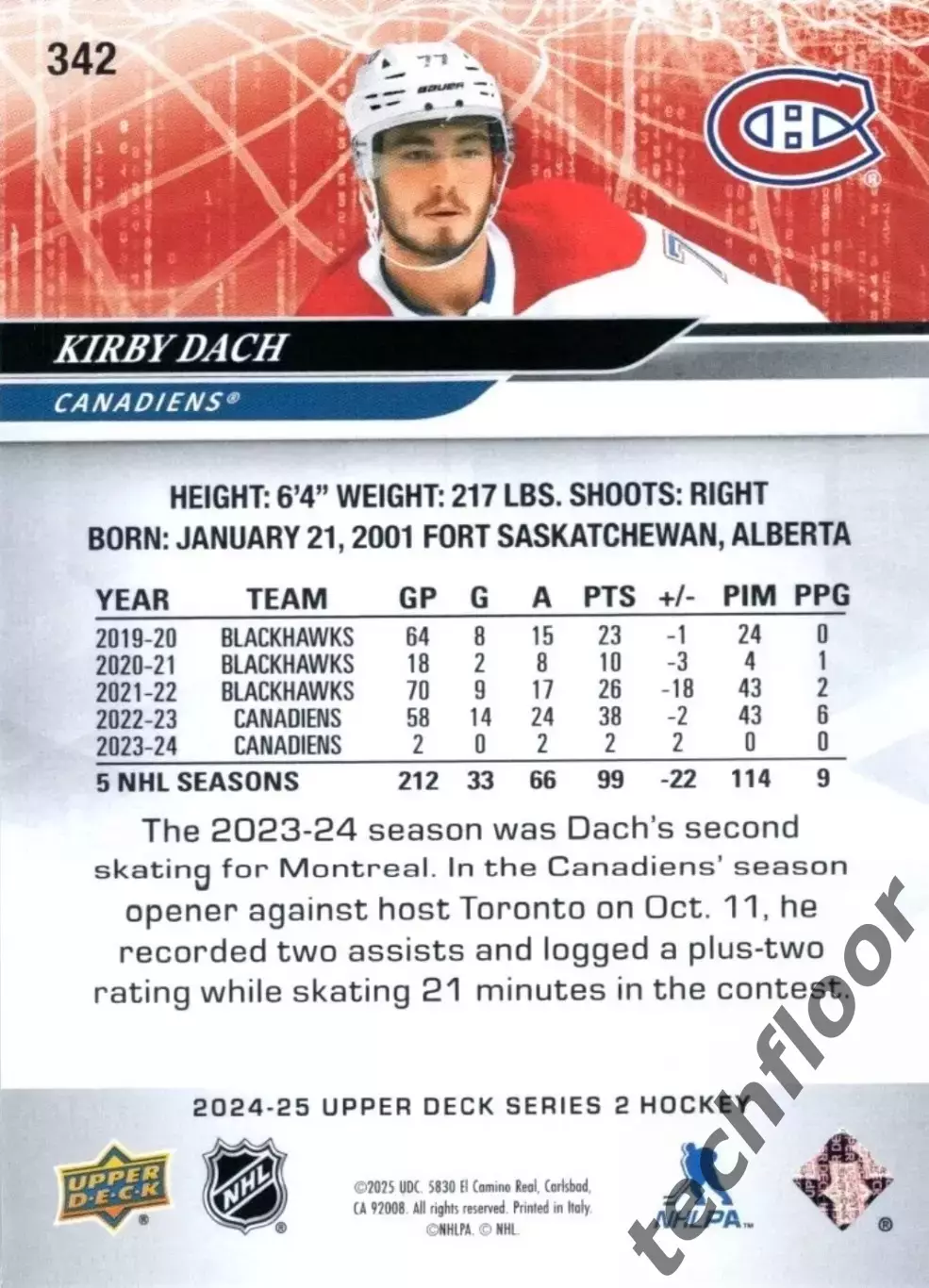 Карточка NHL Kirby Dach Montreal Canadiens 1
