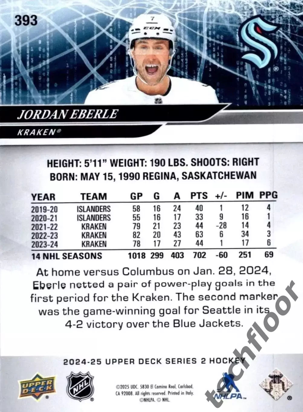 Карточка NHL Jordan Eberle Seattle Kraken/ Джордан Эберле Сиэтл НХЛ 1