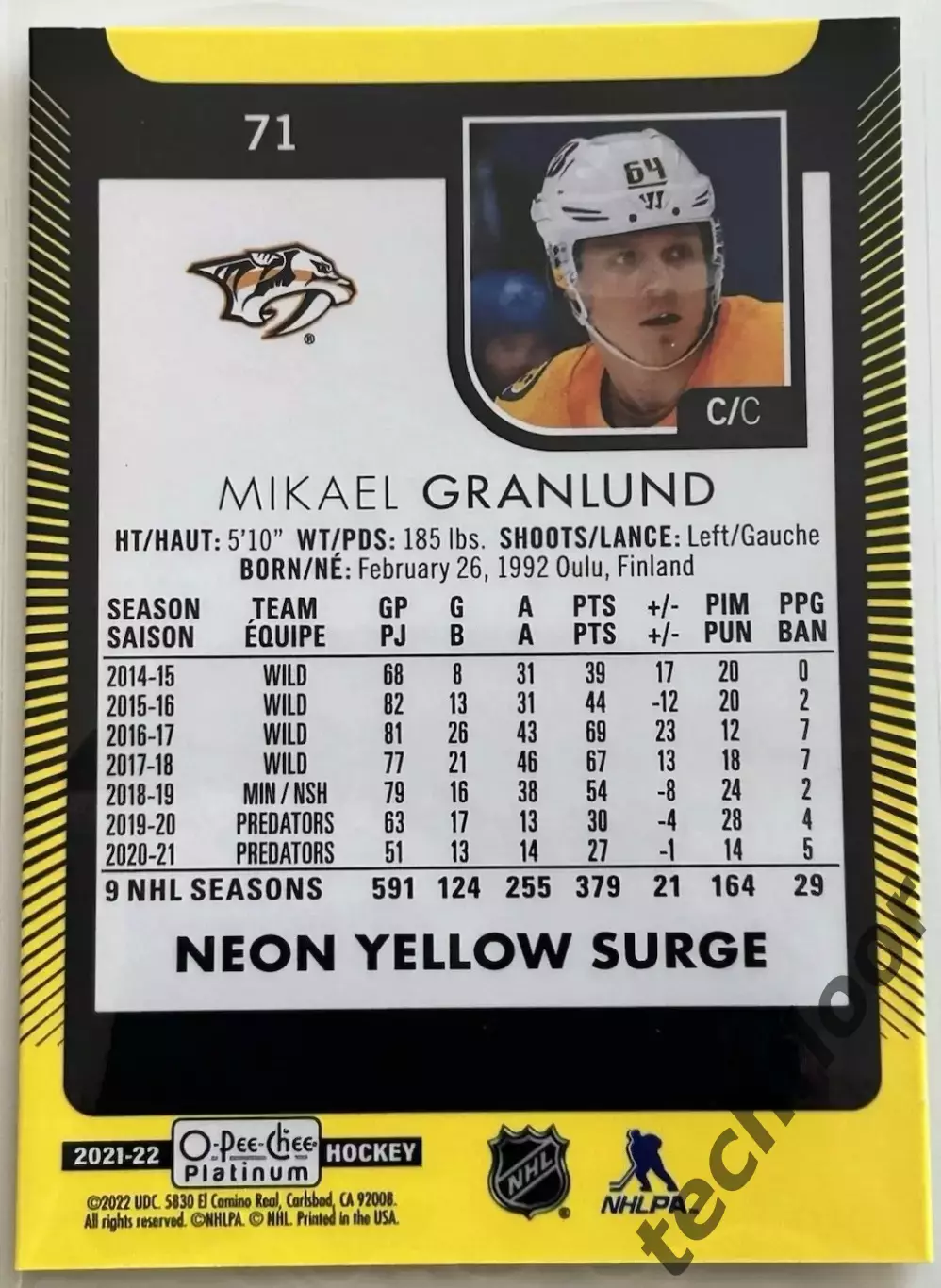 Карточка NHL Mikael Granlund Nashville Predators/Микаэль Гранлунд Нэшвилл НХЛ 1