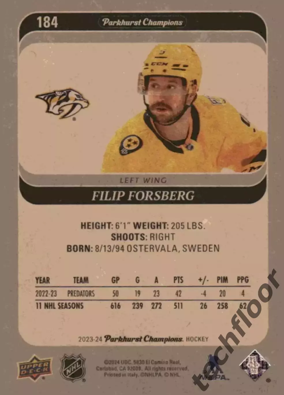 Карточка NHL Filip Forsberg Nashville Predators /Филип Форсберг Нэшвилл НХЛ 1