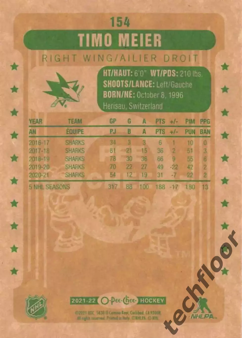 Карточка NHL Timo Meier San Jose Sharks /Тимо Майер Сан-Хосе НХЛ 1