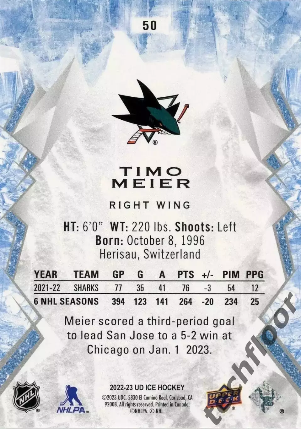 Карточка NHL Timo Meier San Jose Sharks / Тимо Майер Сан-Хосе НХЛ 1