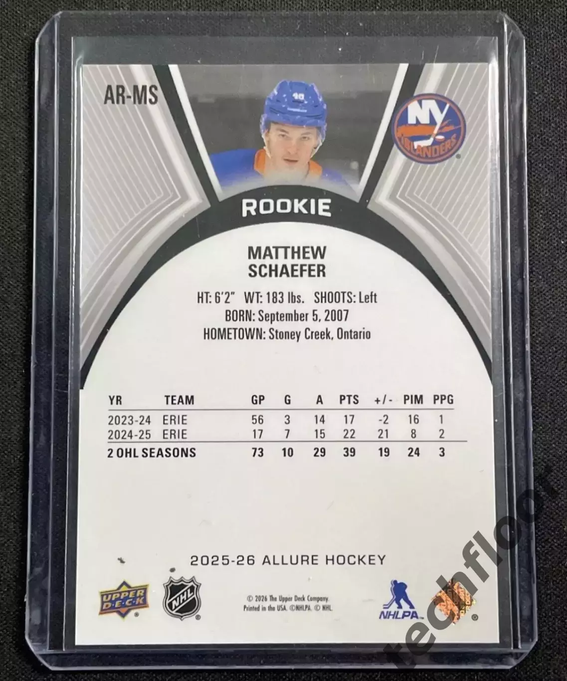 Карточка NHL Matthew Schaefer New York Islanders/Мэттью Шефер Айлендерс НХЛ 3