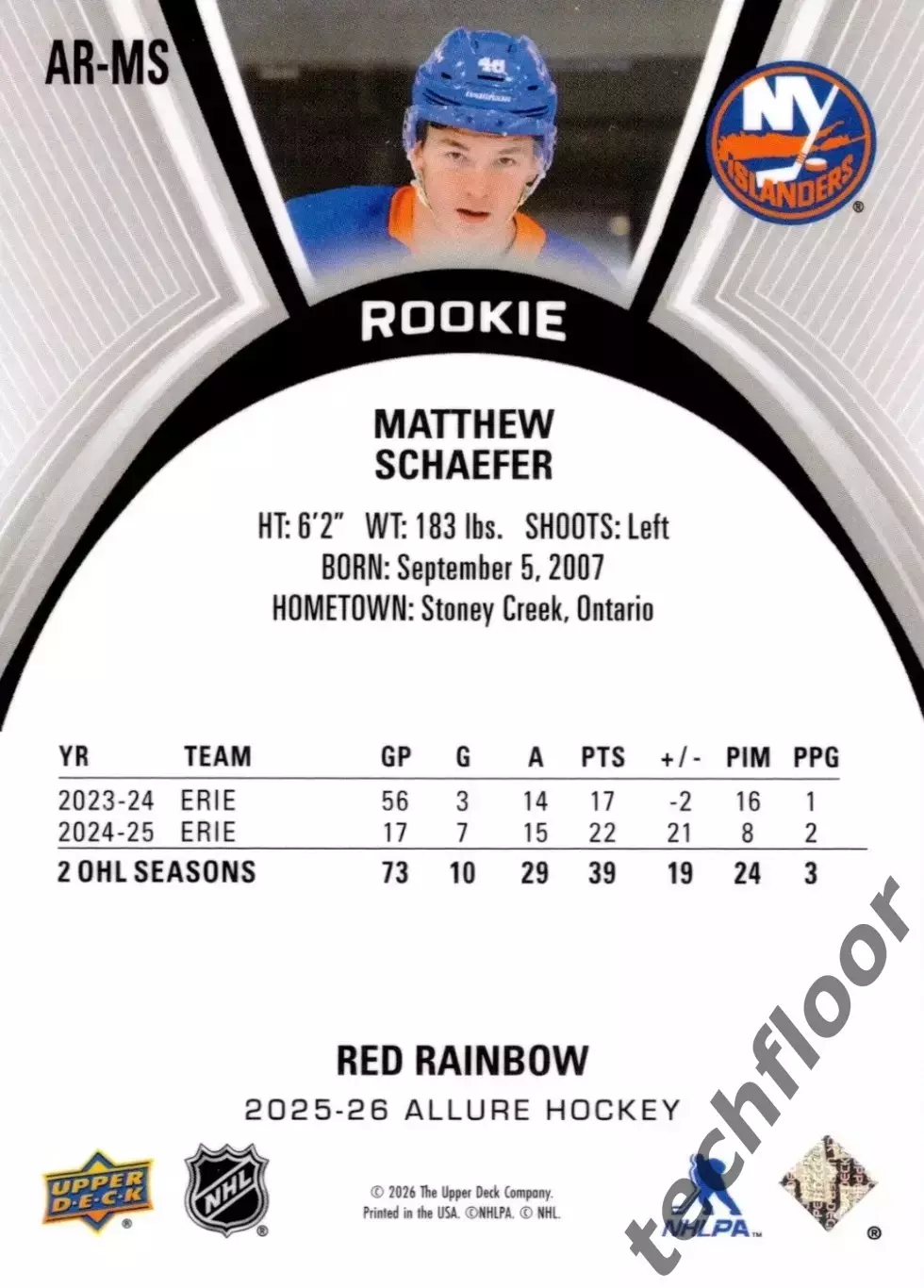 Карточка NHL Matthew Schaefer New York Islanders/ Мэттью Шефер Айлендерс НХЛ 1