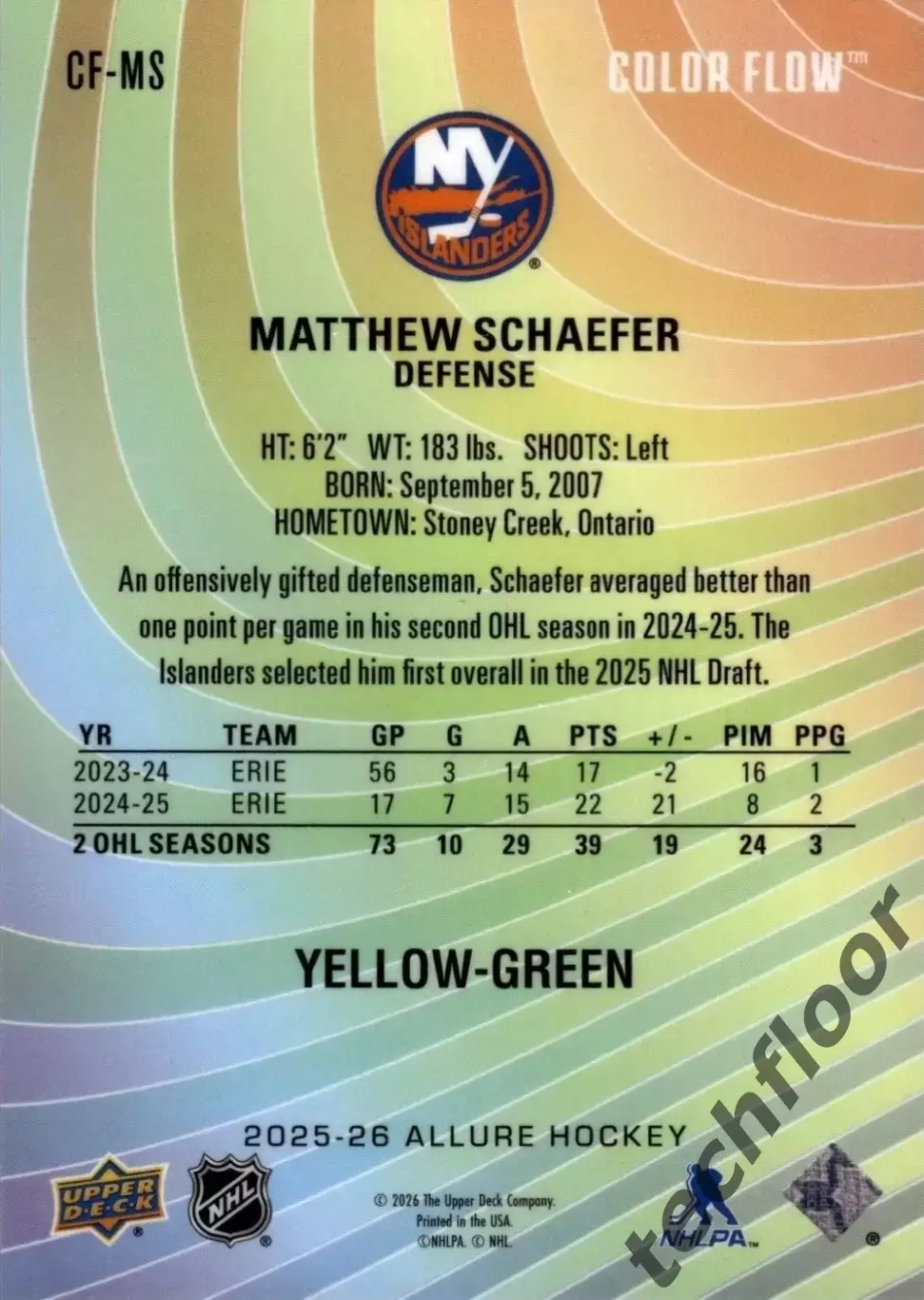 Карточка NHL Matthew Schaefer New York Islanders /Мэттью Шефер Айлендерс НХЛ 1