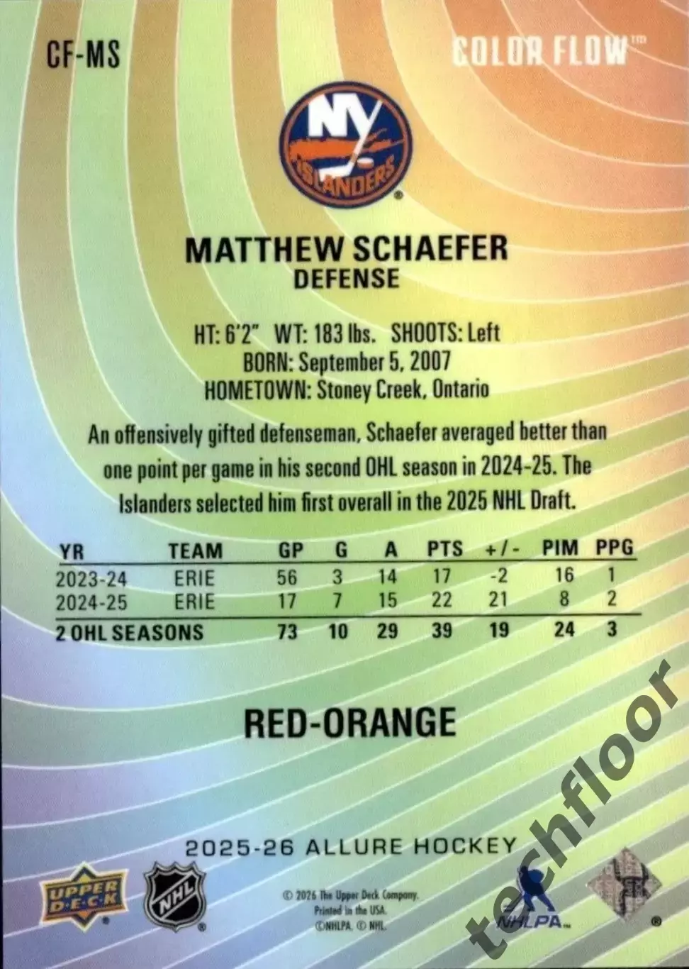 Карточка NHL Matthew Schaefer New York Islanders / Мэттью Шефер Айлендерс НХЛ 1