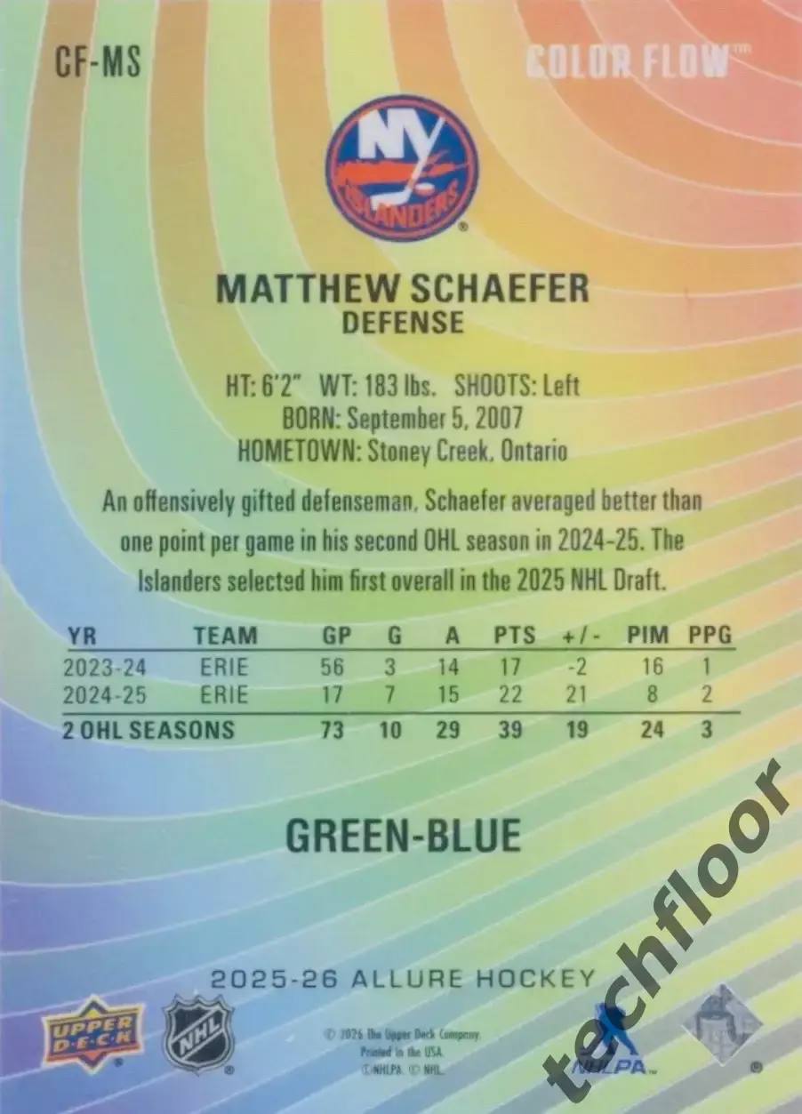 Карточка NHL Matthew Schaefer New Islanders/ Мэттью Шефер Айлендерс НХЛ 1