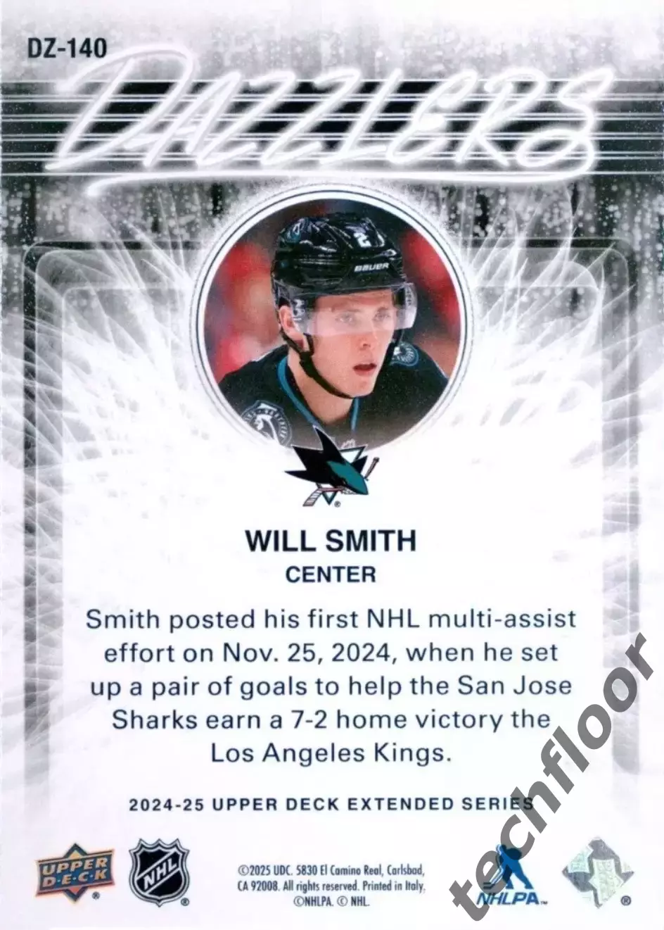 Карточка NHL Will Smith San Jose Sharks /Уилл Смит Сан-Хосе НХЛ 1
