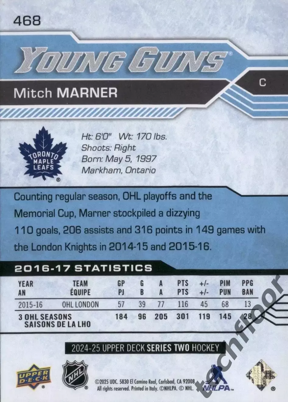 Карточка NHL Mitch Marner Toronto Maple Leafs/ Митч Марнер Торонто НХЛ 1