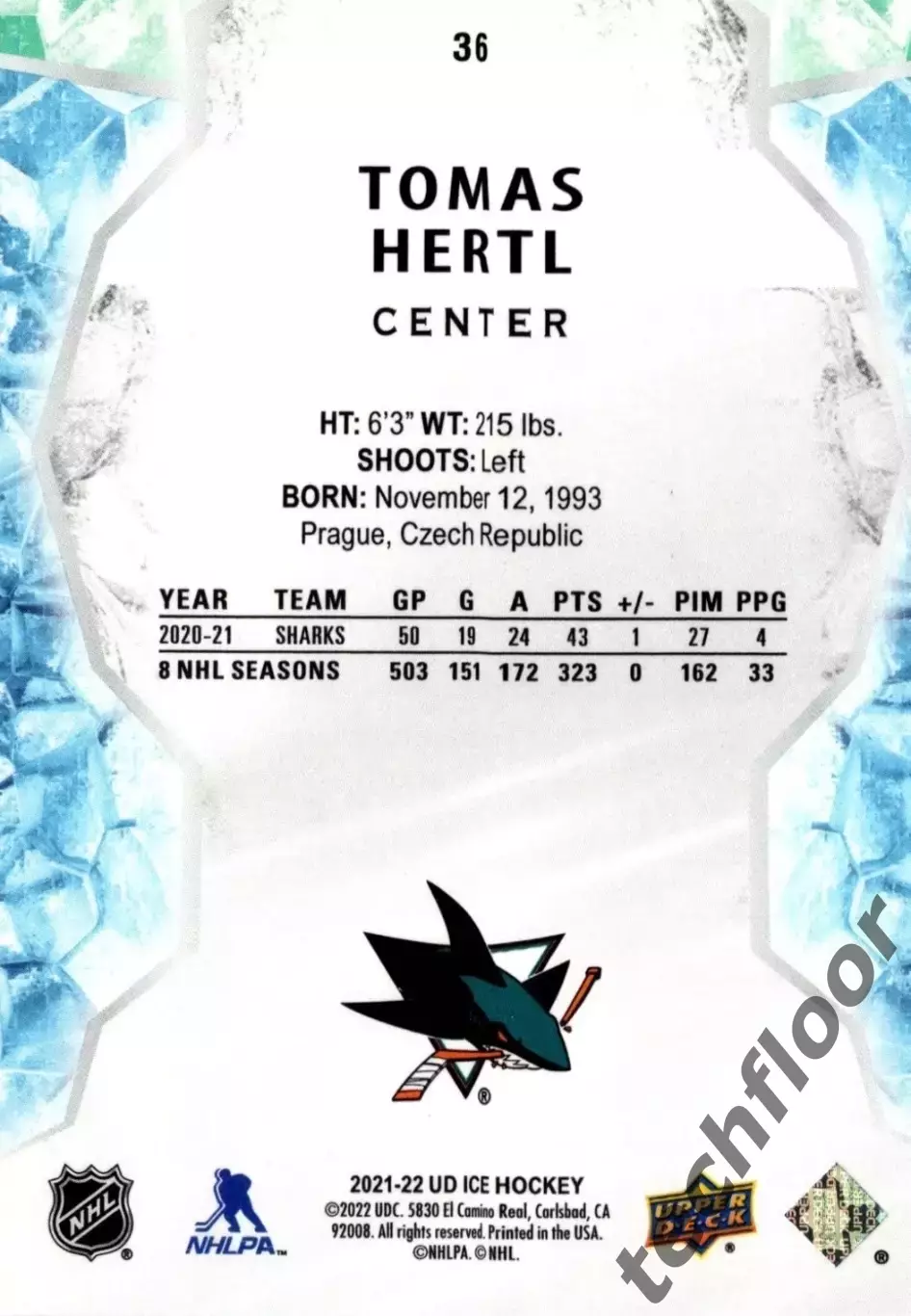 Карточка NHL Tomas Hertl San Jose Sharks/ Томаш Гертл Сан-Хосе Шаркс НХЛ 1