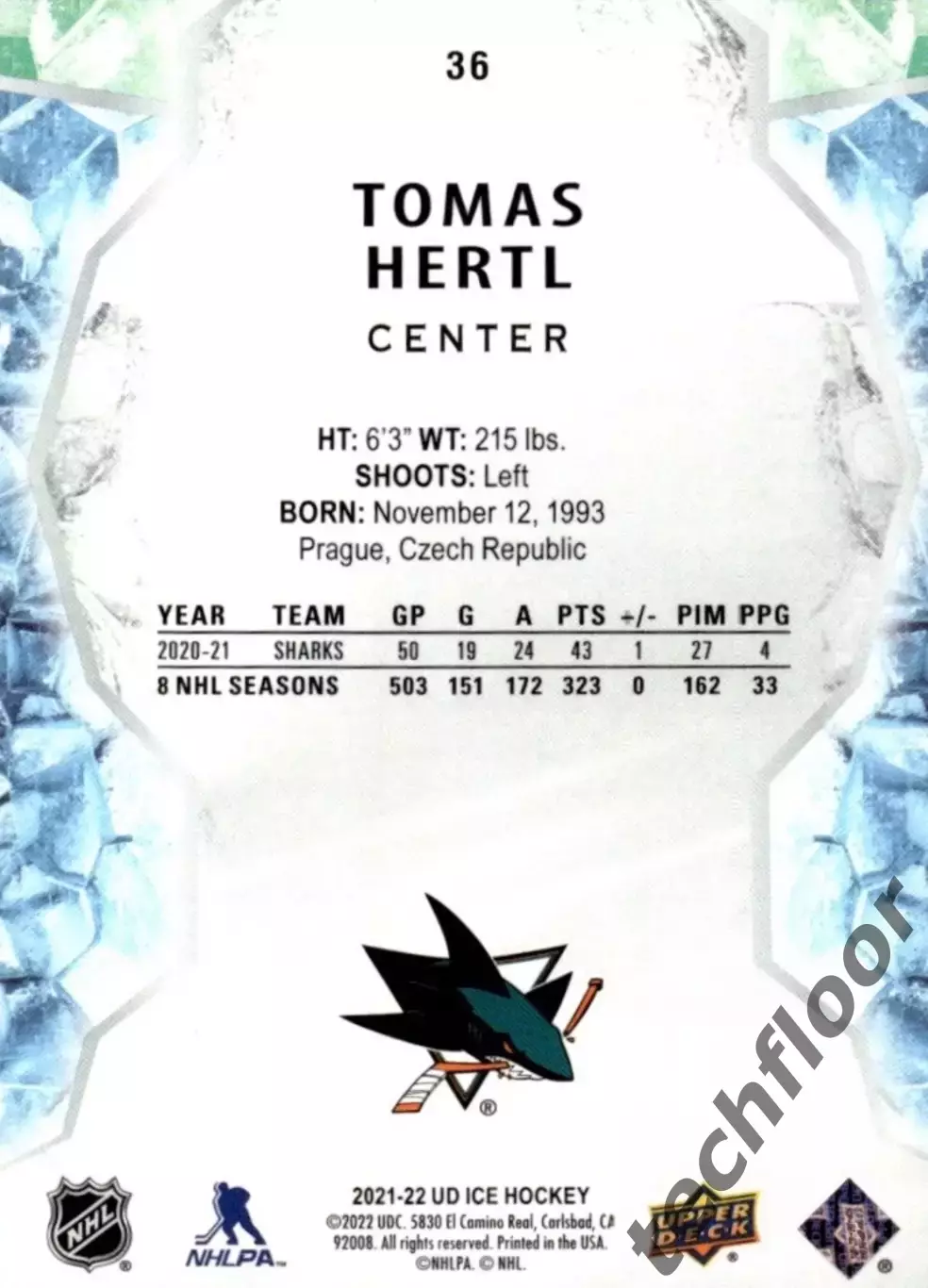 Карточка NHL Tomas Hertl San Jose Sharks / Томаш Гертл Сан-Хосе НХЛ 1