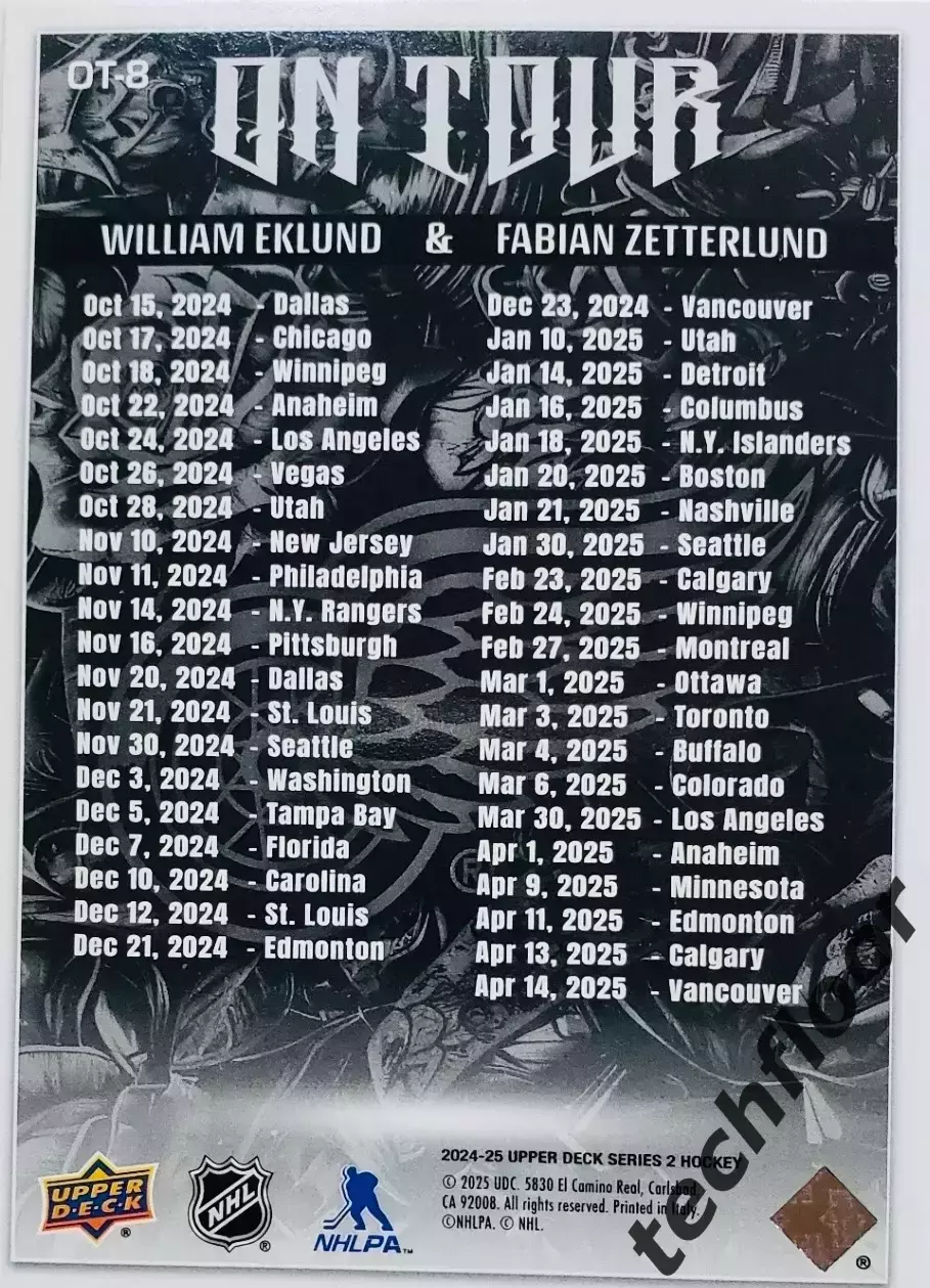 Карточка NHL San Jose Sharks Eklund/Zetterlund / Сан-Хосе Шаркс НХЛ 1