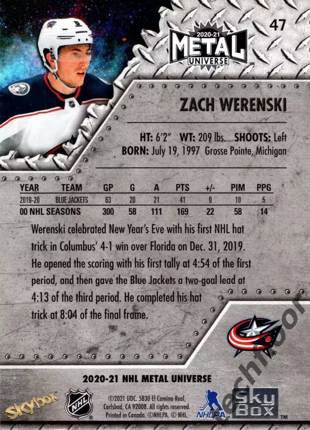 Карточка NHL Zach Werenski Columbus Blue Jackets/ Зак Веренски Коламбус НХЛ 1