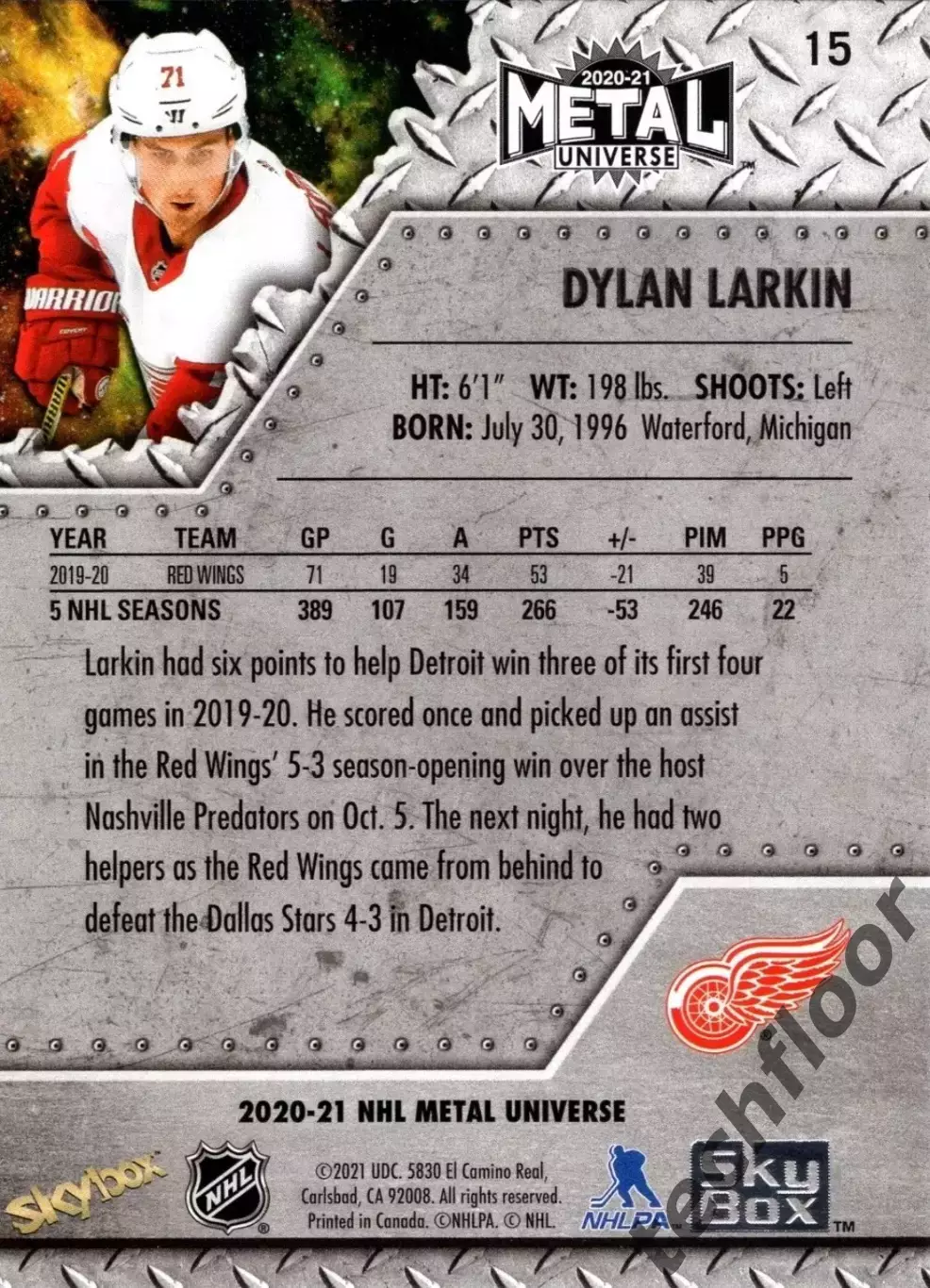 Карточка NHL Dylan Larkin Detroit Red Wings/ Дилан Ларкин Детройт НХЛ 1
