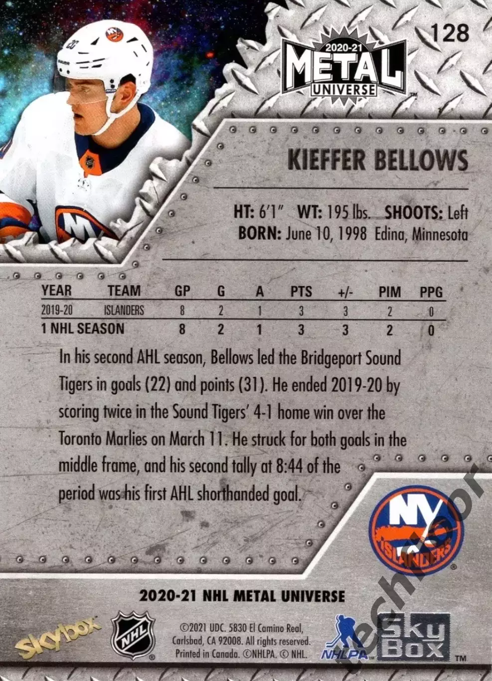Карточка NHL Kieffer Bellows New York Islanders/Киффер Беллоуз Айлендерс НХЛ 1
