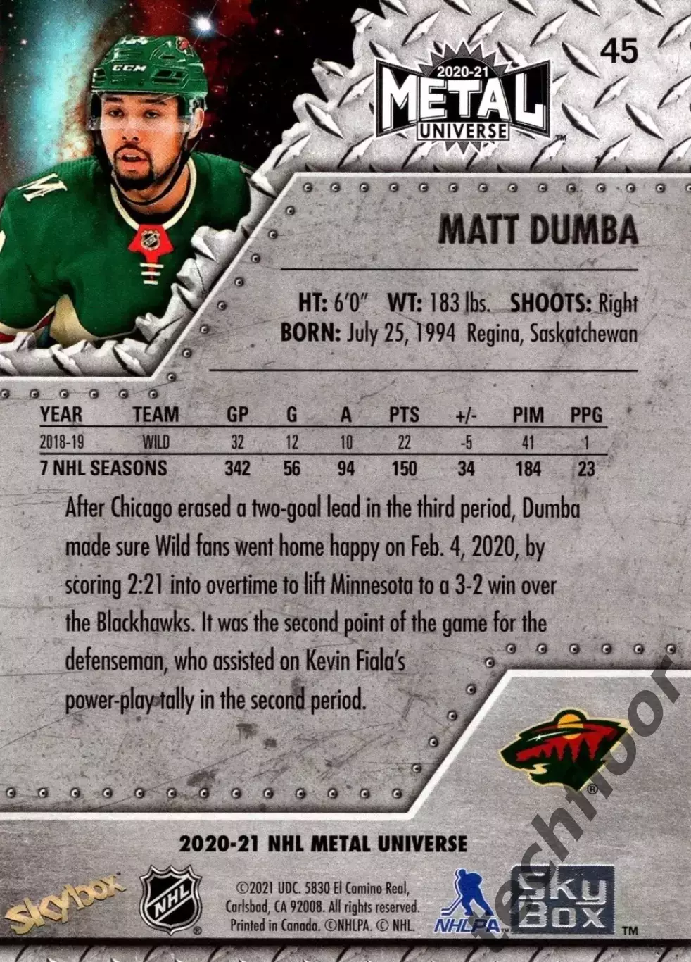 Карточка NHL Matt Dumba Minnesota Wild /Мэтт Дамба Миннесота НХЛ 1