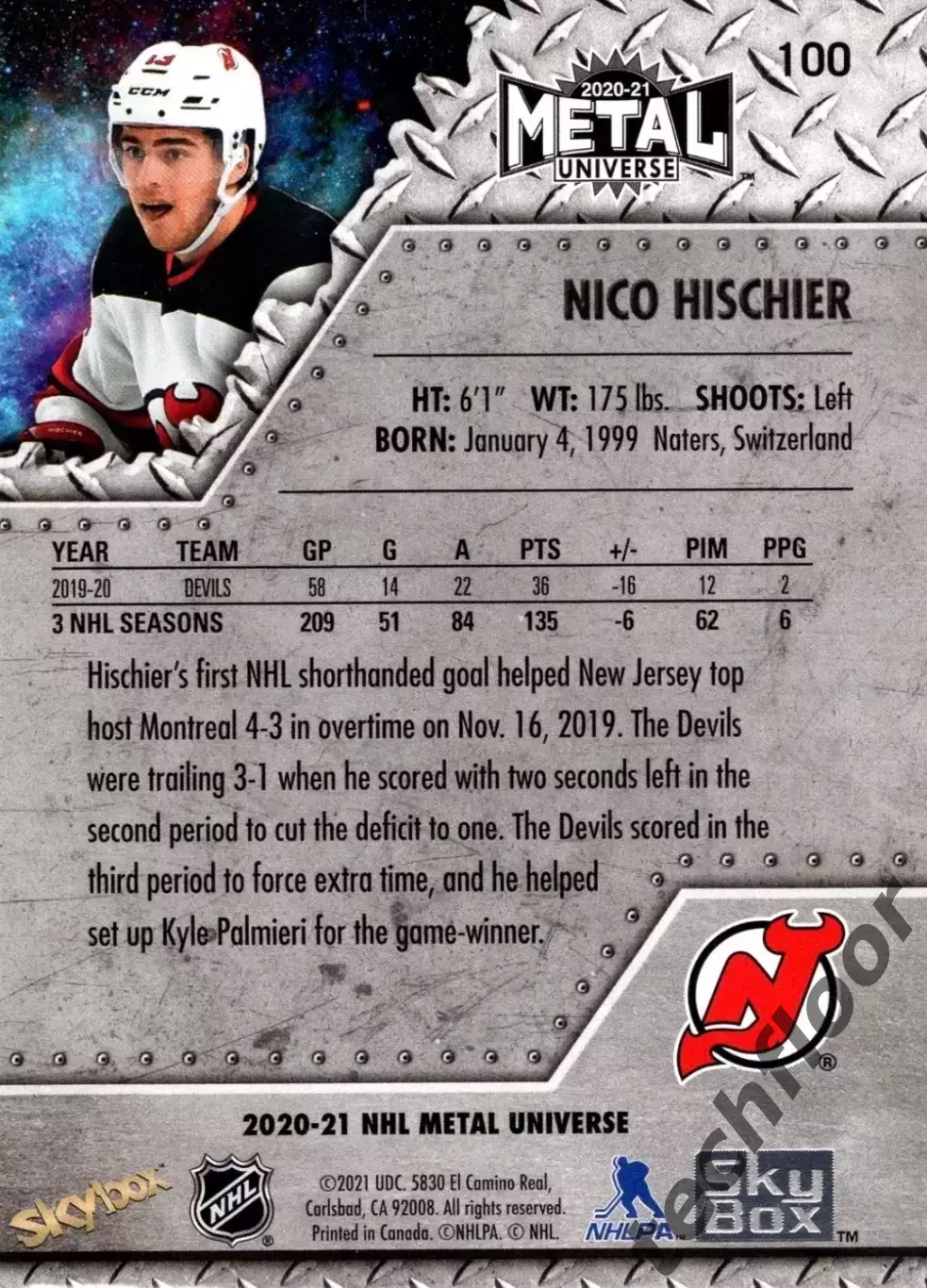 Карточка NHL Nico Hischier New Jersey Devils/ Нико Хишир Нью-Джерси НХЛ 1