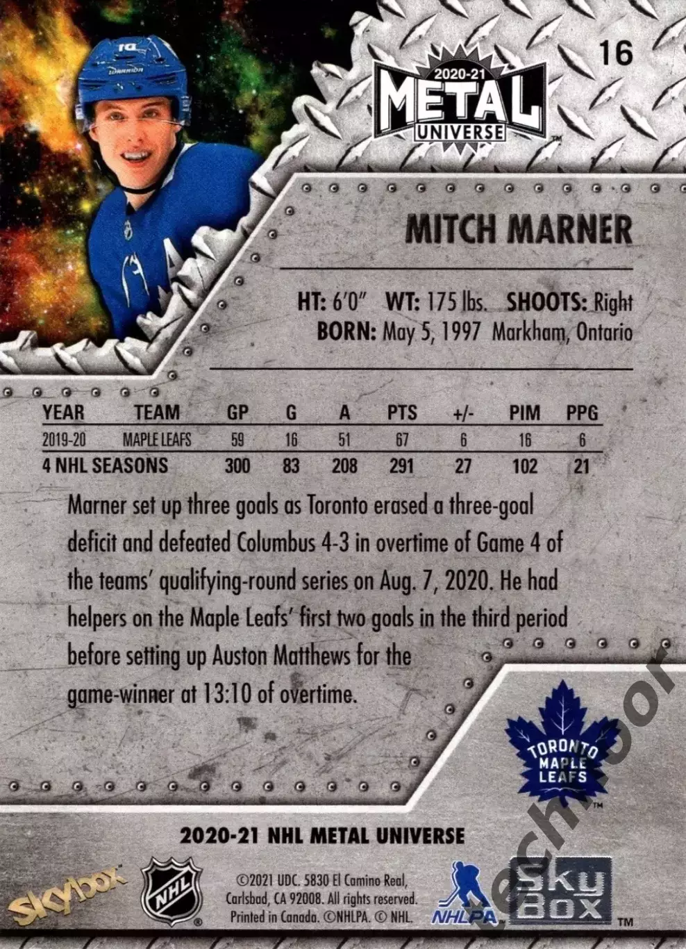 Карточка NHL Mitch Marner Toronto Maple Leafs / Митч Марнер Торонто НХЛ 1
