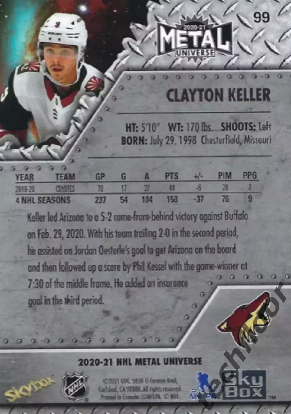 Карточка NHL Clayton Keller Arizona Coyotes/ Клейтон Келлер Аризона НХЛ 1