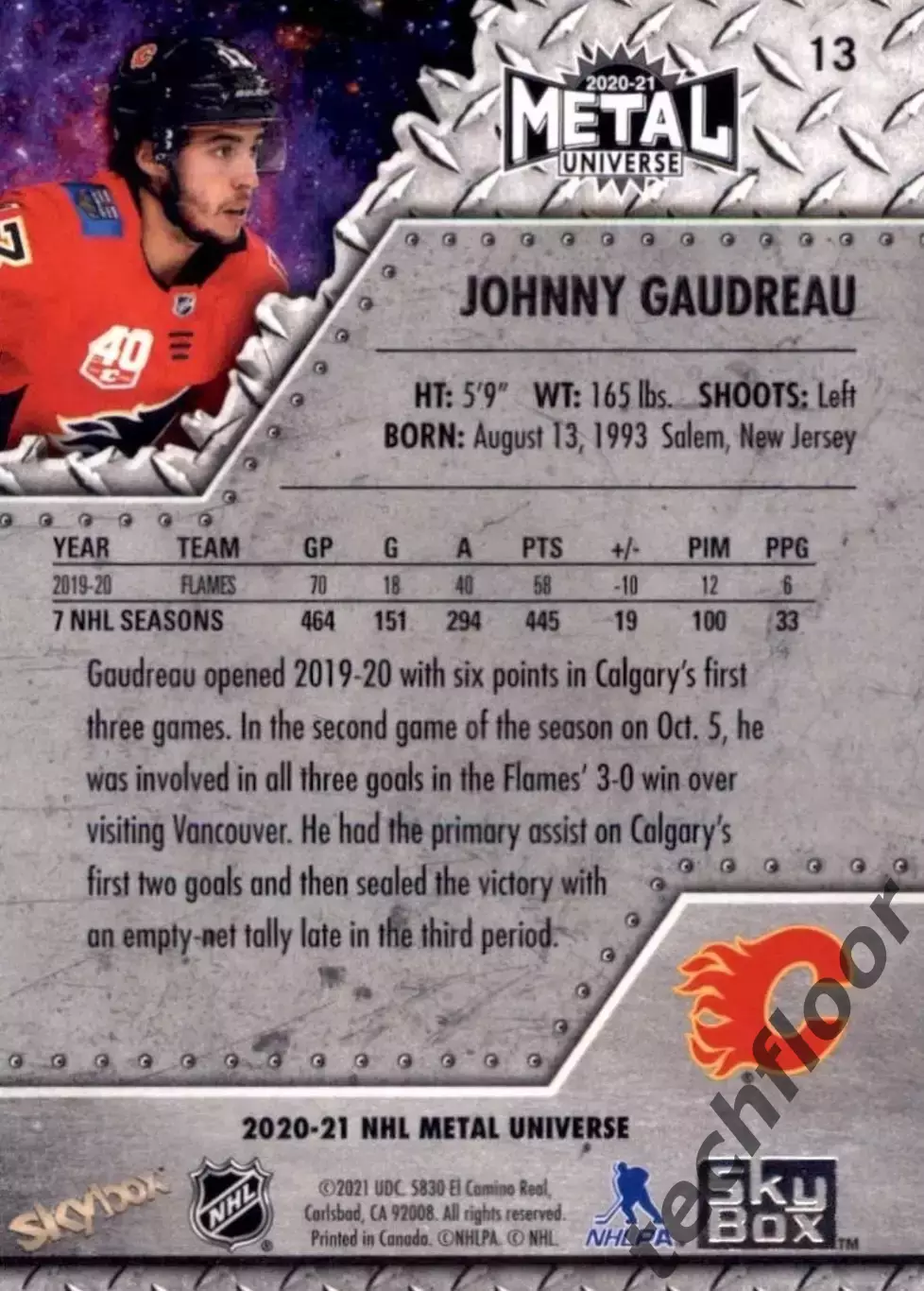Карточка NHL Johny Gaudreau Calgary Flames/Джонни Годро Калгари НХЛ 1