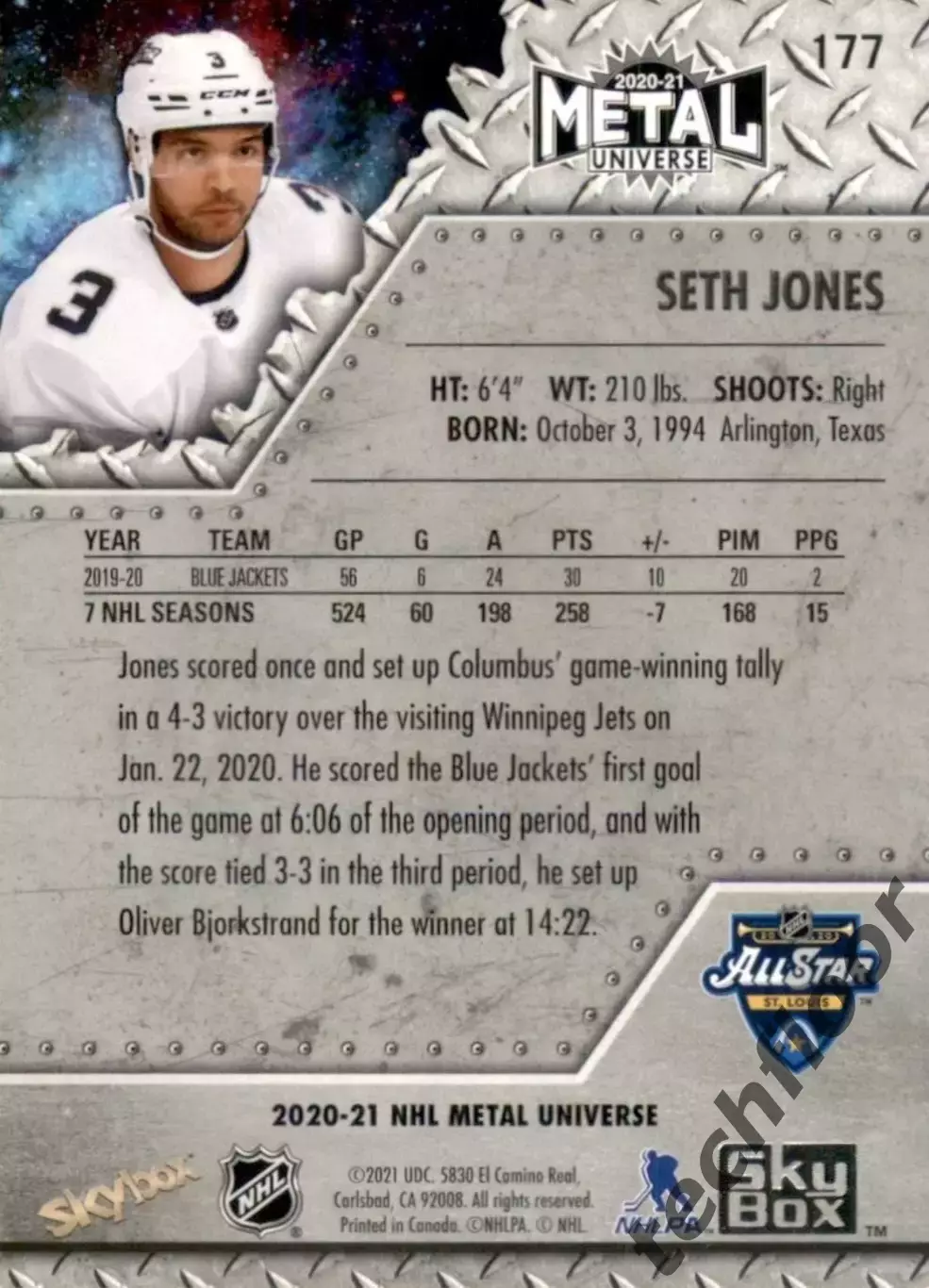 Карточка NHL Seth Jones Columbus Blue Jackets/ Сет Джонс Коламбус НХЛ 1
