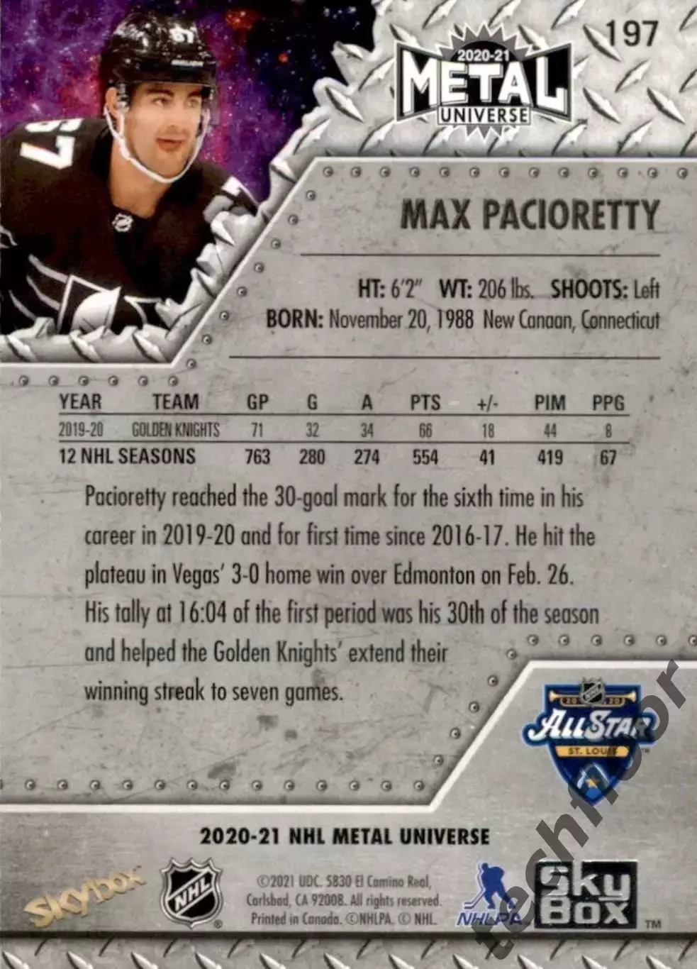 Карточка NHL Max Pacioretty Vegas Golden Knights/Макс Пачиоретти Вегас НХЛ 1