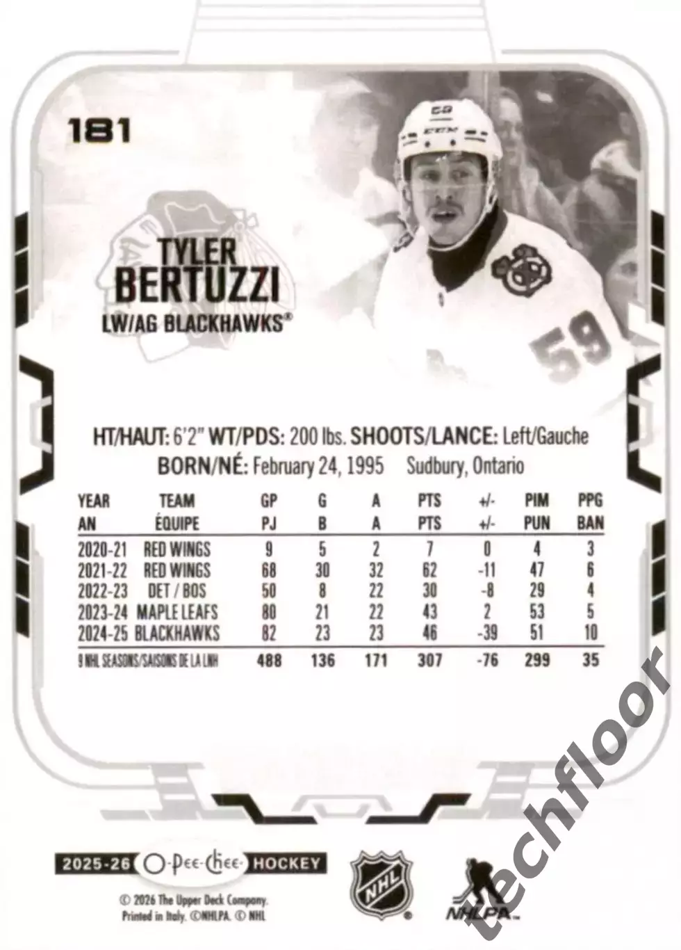 Карточка NHL Tyler Bertuzzi Chicago Blackhawks/Тайлер Бертуцци Чикаго НХЛ 1