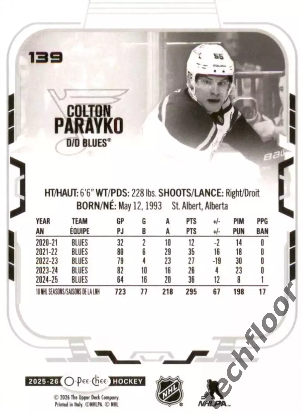 Карточка NHL Colton Parayko St. Louis Blues /Колтон Парайко Сент-Луис НХЛ 1