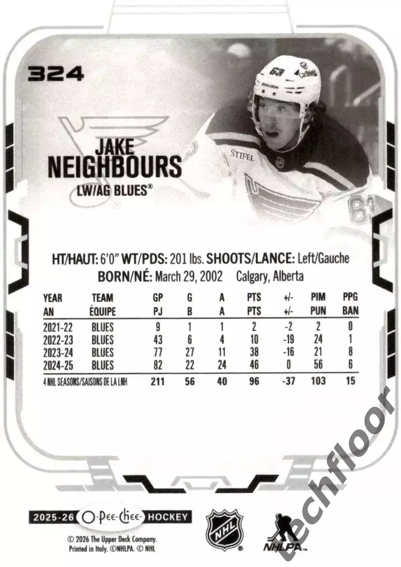 Карточка NHL Jake Neighbours St. Louis Blues/ Джейк Нейборс Сент-Луис НХЛ 1