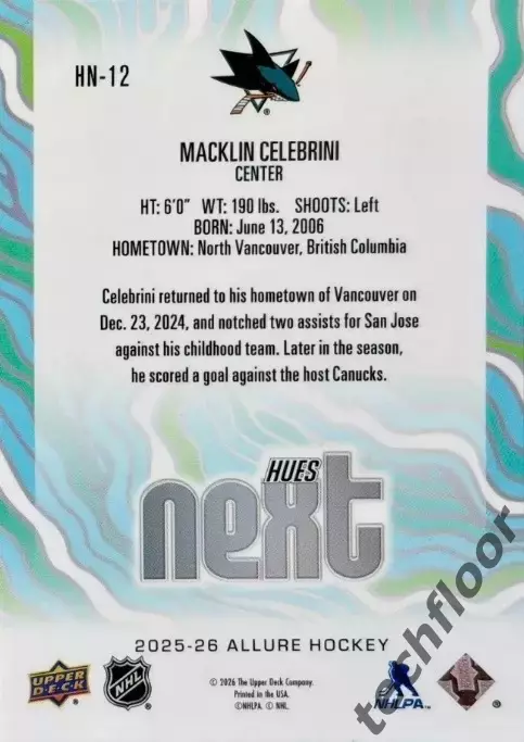 Карточка NHL Macklin Celebrini San Jose Sharks /Маклин Селебрини Сан-Хосе НХЛ 1