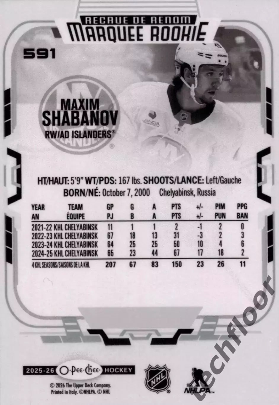Карточка NHL Maxim Shabanov New York Islanders/Максим Шабанов Айлендерс НХЛ 1