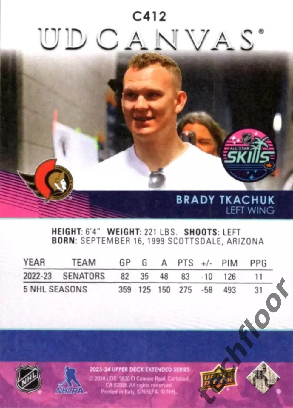 Карточка Canvas NHL Brady Tkachuk Ottawa Senators/Брэди Ткачак Оттава НХЛ 1