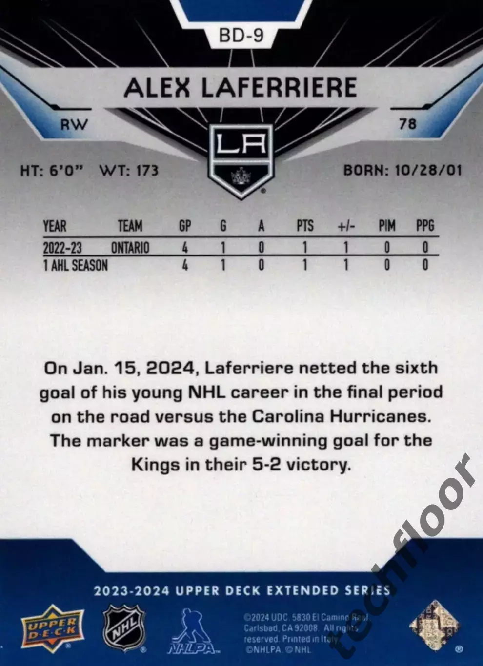 Карточка NHL Alex Laferriere LA Kings/Алекс Лаферрье Лос-Анджелес НХЛ 1