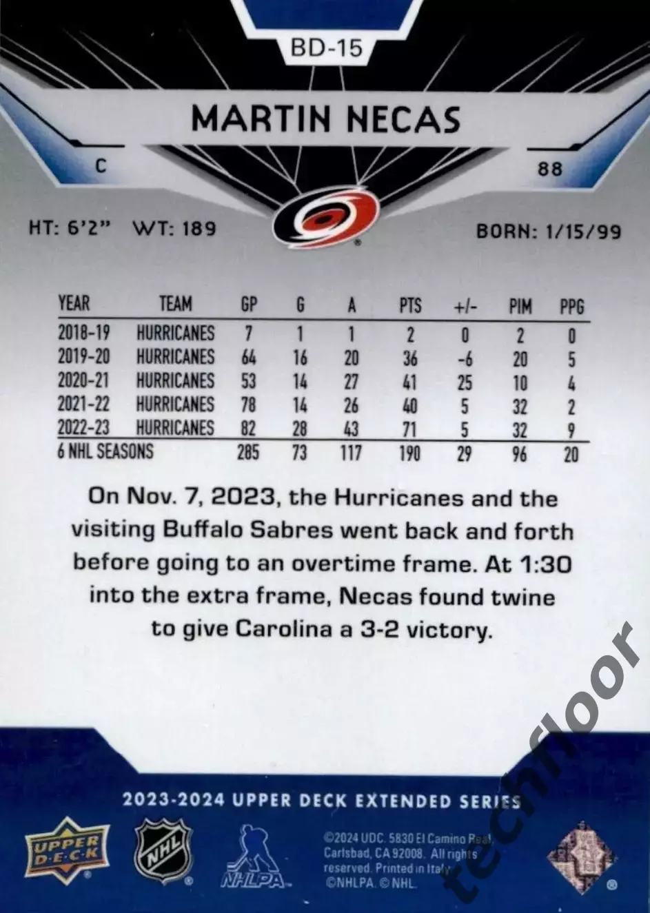 Карточка NHL Martin Necas Carolina Hurricanes/Мартин Нечас Каролина НХЛ 1