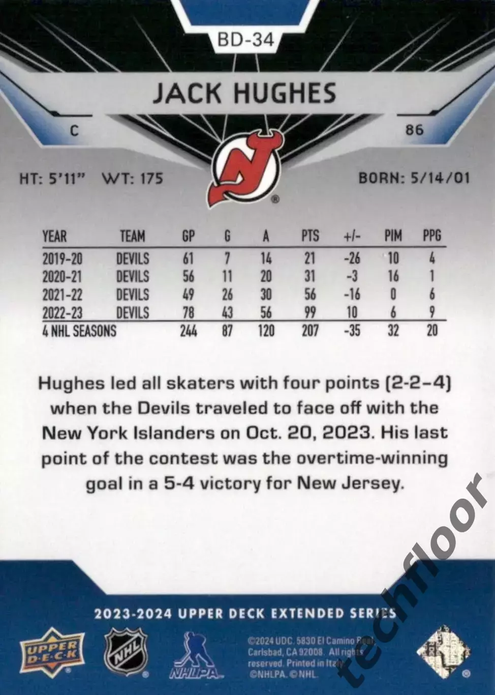 Карточка NHL Jack Hughes New Jersey Devils / Джек Хьюз Нью-Джерси НХЛ 1