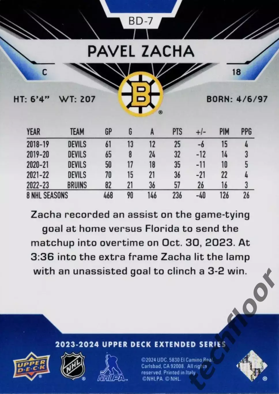Карточка NHL Pavel Zacha Boston Bruins/ Павел Заха Бостон НХЛ 1