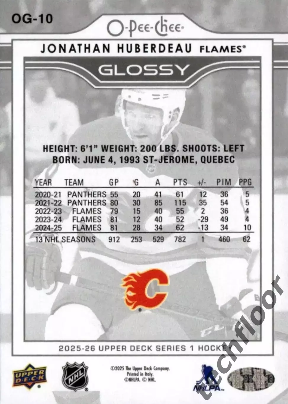 Карточка NHL Jonathan Huberdeau Calgary Flames /Джонатан Юбердо Калгари НХЛ 1