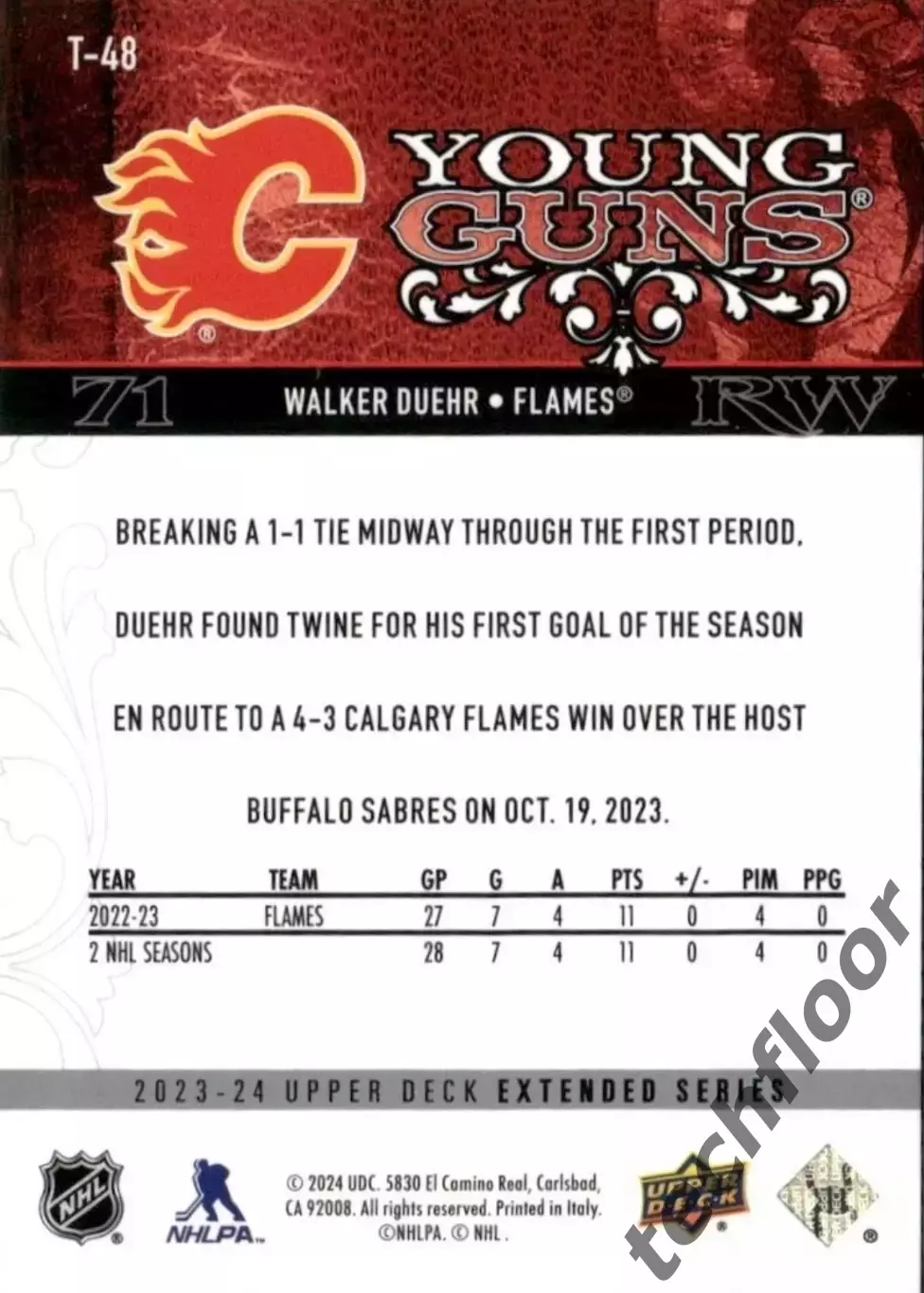 Карточка NHL Walker Duehr Calgary Flames/ Уокер Дьюэр Калгари НХЛ 1