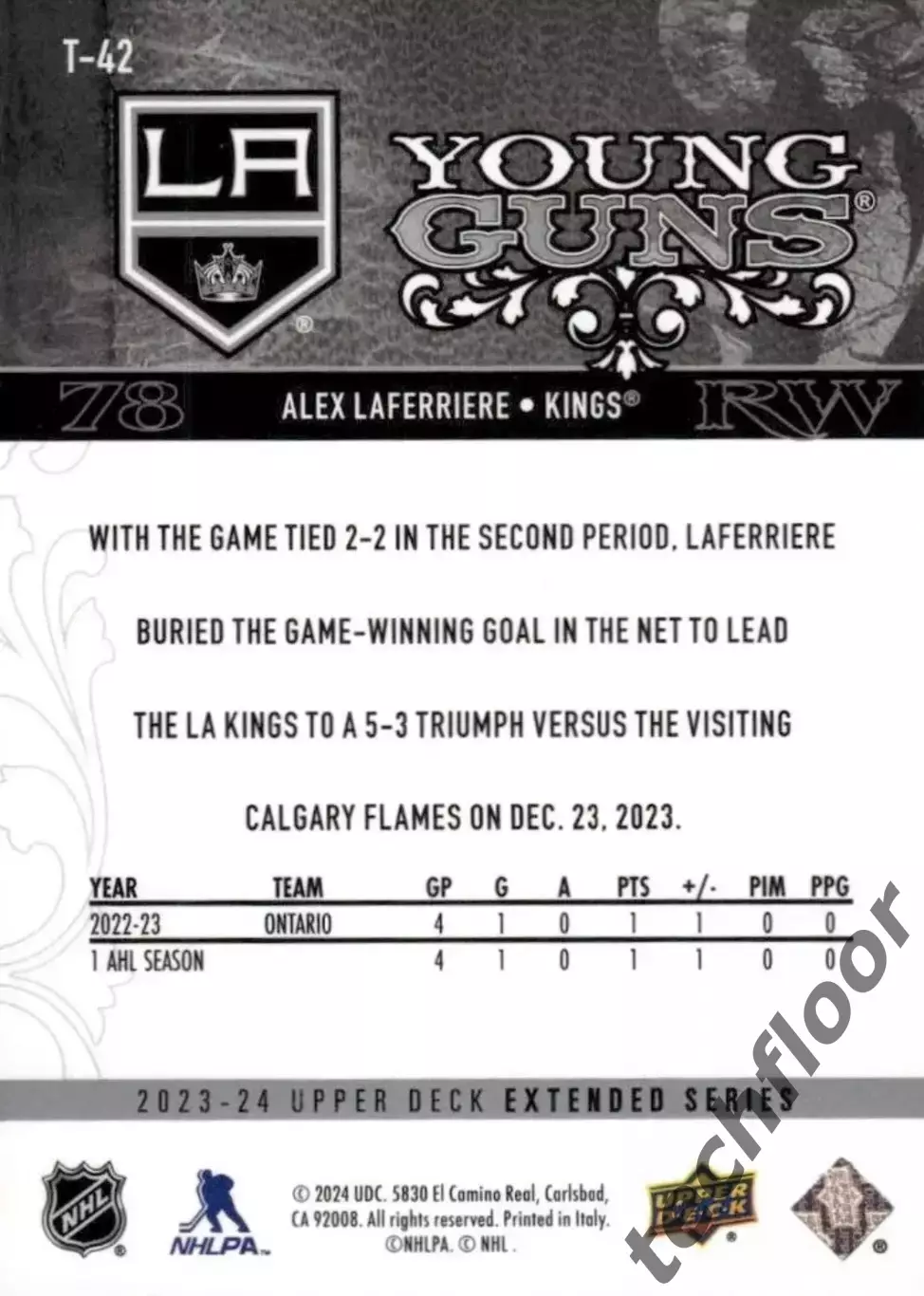 Карточка NHL Alex Laferriere LA Kings /Алекс Лаферрье Лос-Анджелес НХЛ 1