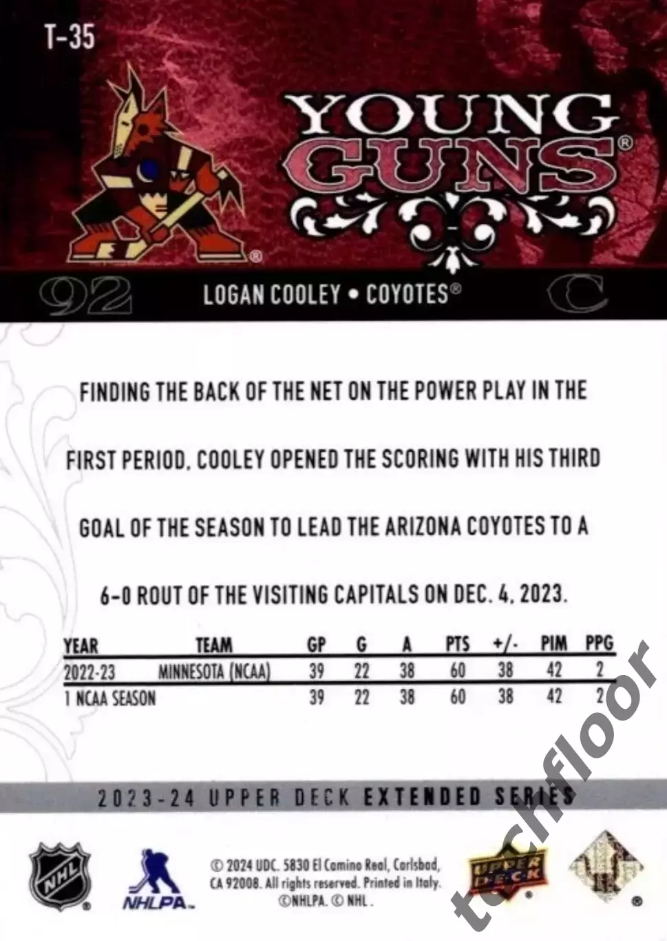 Карточка NHL Logan Cooley Arizona Coyotes /Логан Кули Аризона НХЛ 1