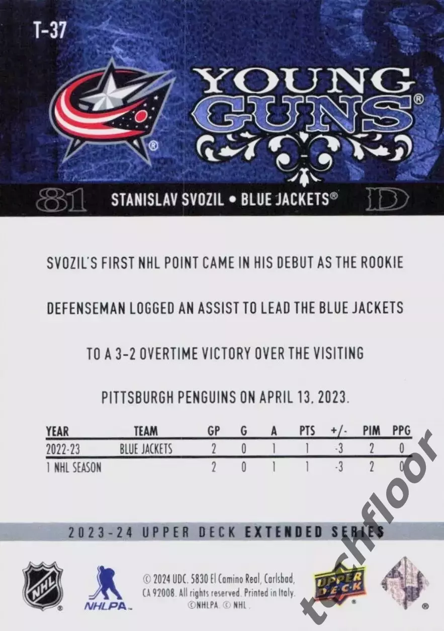 Карточка NHL Stanislav Svozil Columbus Blue Jackets/Станислав Свозил Коламбус 1