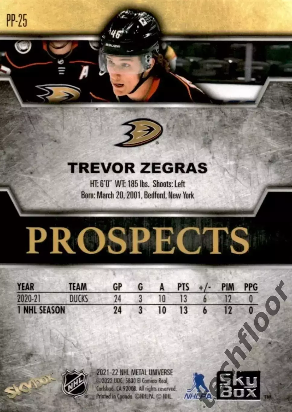 Карточка NHL Trevor Zegras Anaheim Ducks /Тревор Зеграс Анахайм НХЛ 1