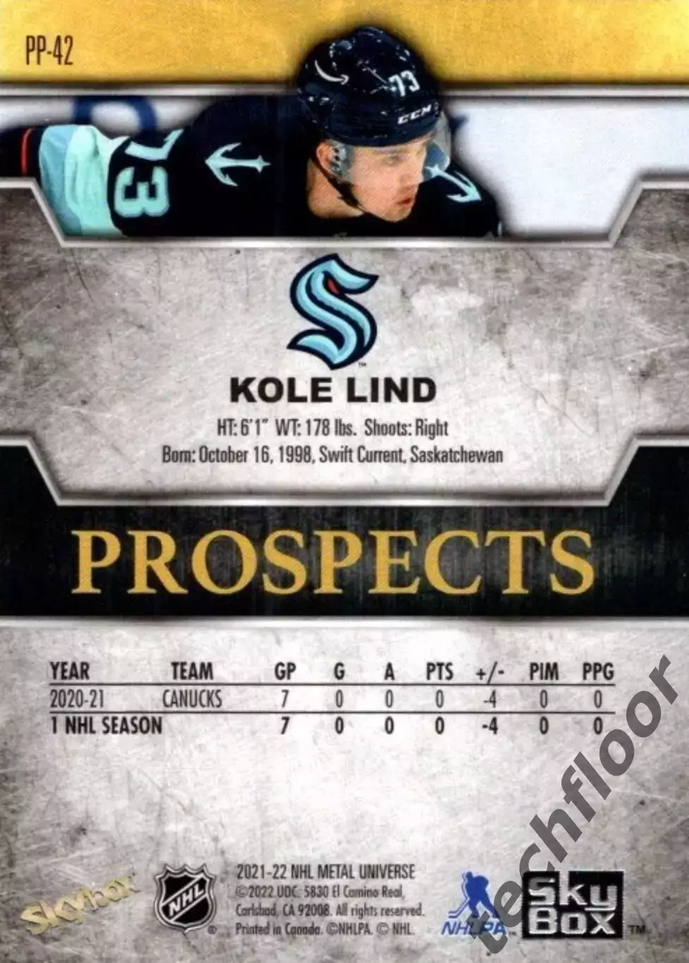 Карточка NHL Cole Lind Seattle Kraken/ Коул Линд Сиэтл НХЛ 1