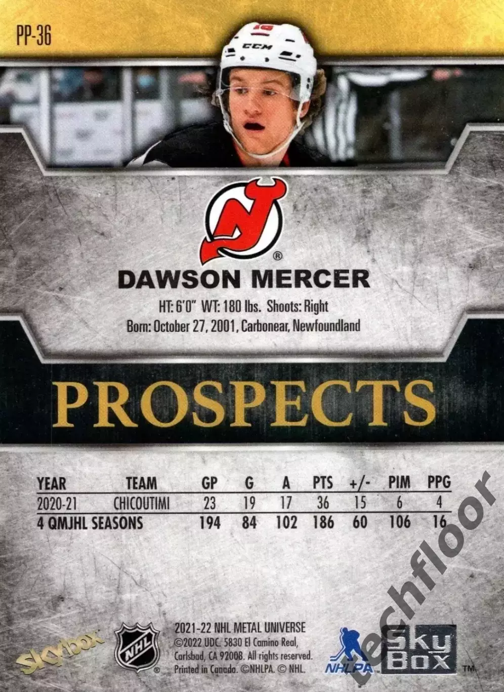 Карточка NHL Dawson Mercer New Jersey Devils/ Доусон Мерсер Нью-Джерси НХЛ 1