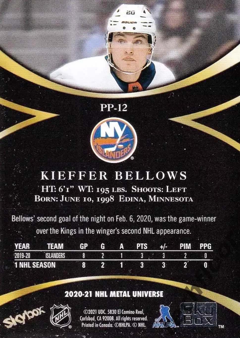 Карточка NHL Kieffer Bellows New York Islanders/Киффер Беллоуз Айлендерс НХЛ 1