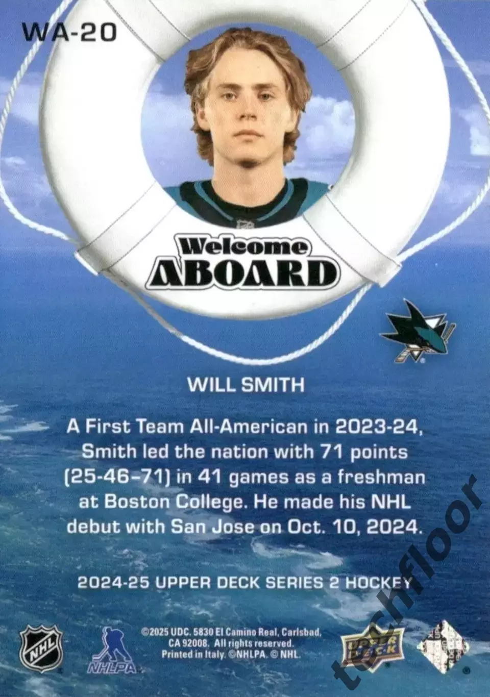 Карточка NHL Will Smith San Jose Sharks/ Уилл Смит Сан-Хосе НХЛ 1