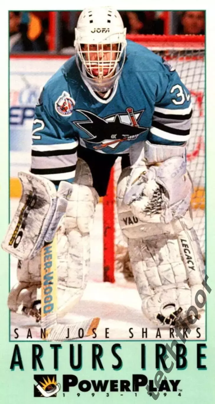 Карточка NHL Arturs Irbe San Jose Sharks/Артур Ирбе Сан-Хосе НХЛ