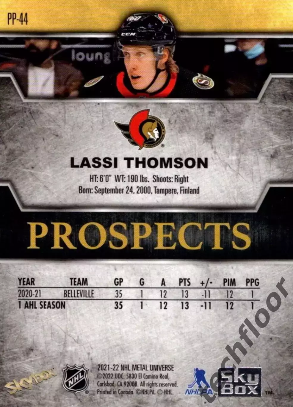 Карточка NHL Lassi Thomson Ottawa Senators/Ласси Томсон Оттава НХЛ 1