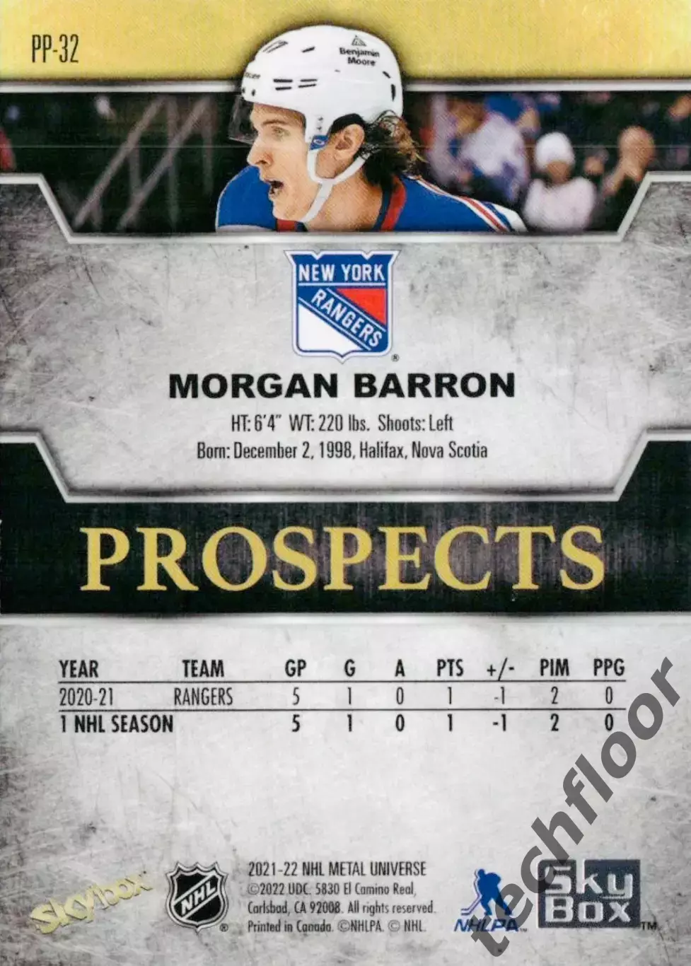 Карточка NHL Morgan Barron New York Rangers/Морган Баррон Рейнджерс НХЛ 1