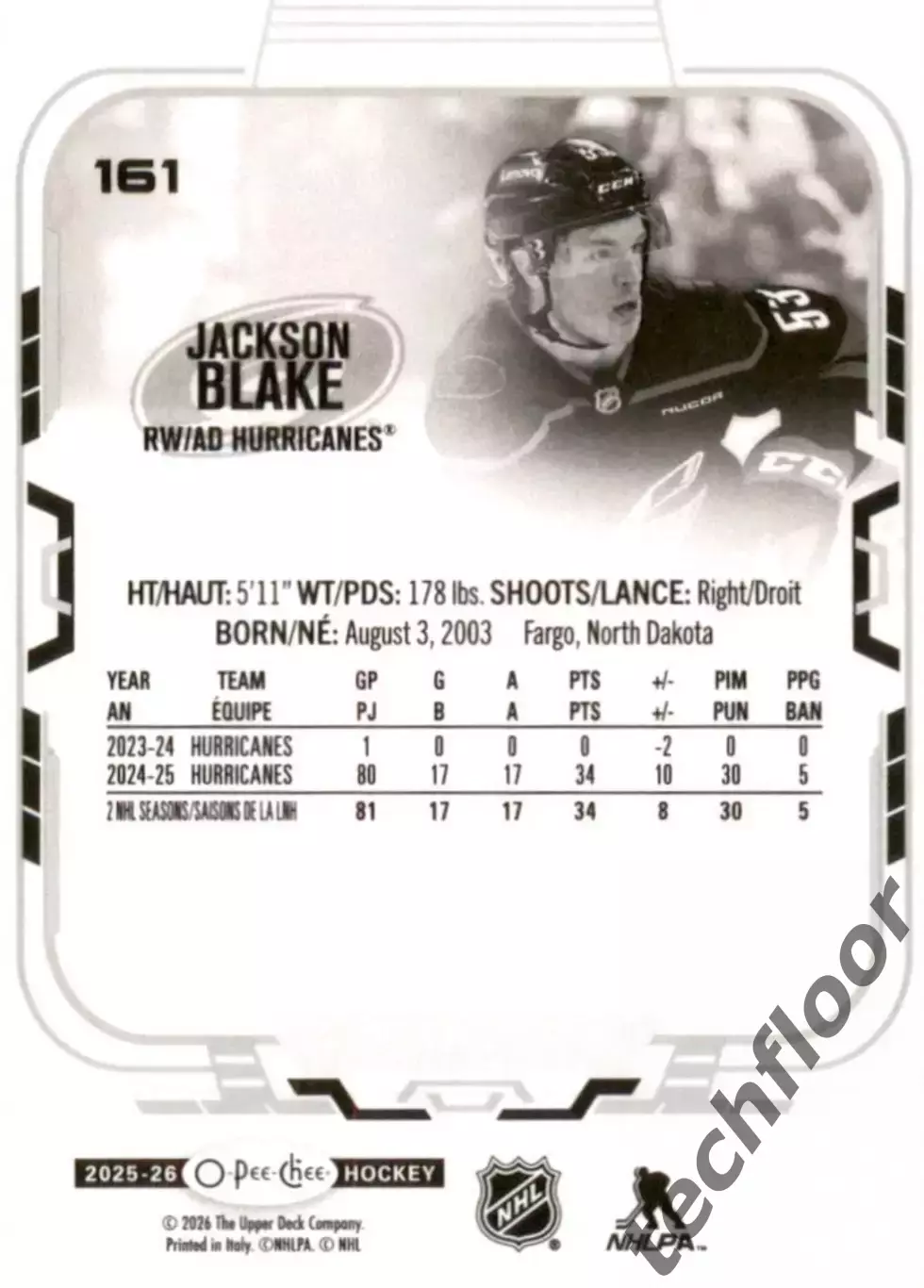 Карточка NHL Jackson Blake Carolina Hurricanes /Джексон Блэйк Каролина НХЛ 1